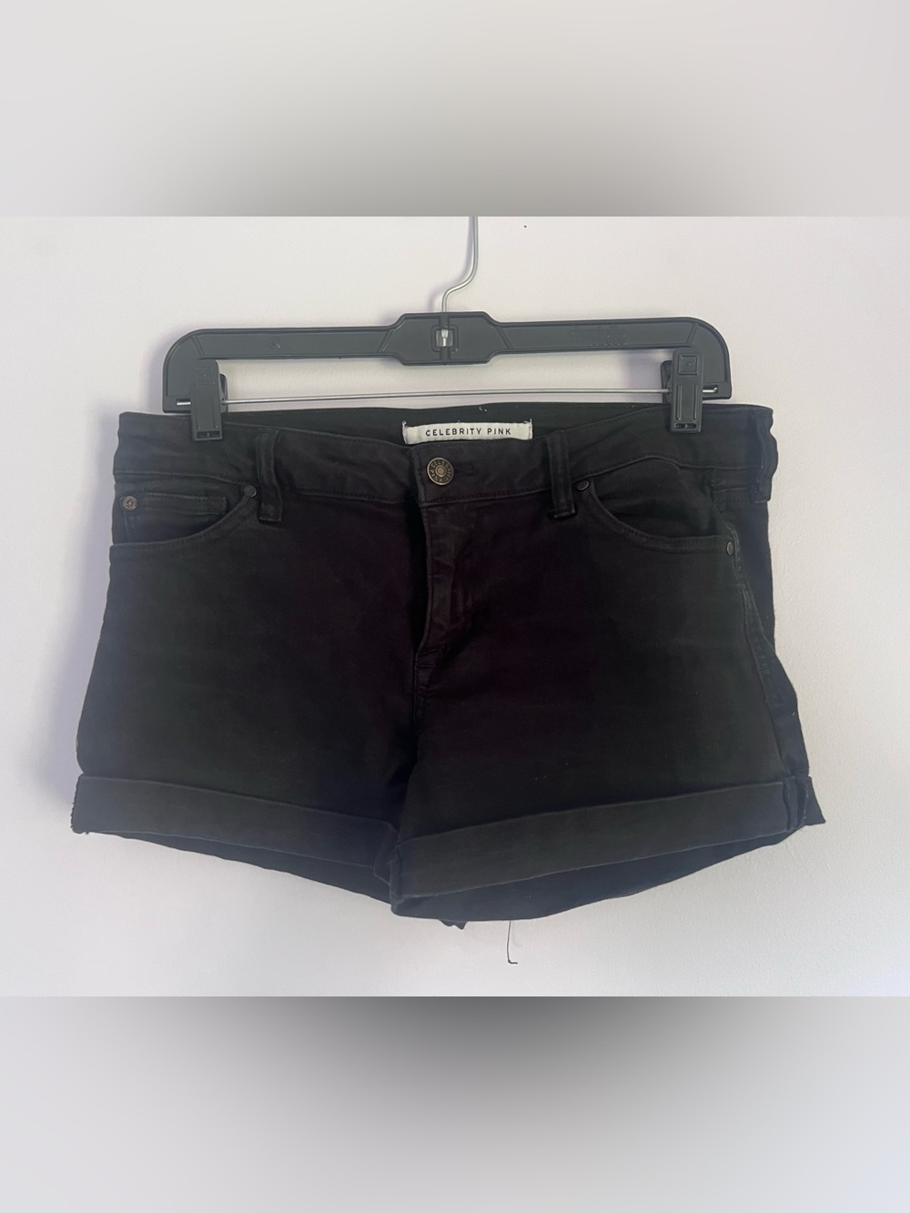 Celebrity Pink Black Rolled-Hem Denim Shorts